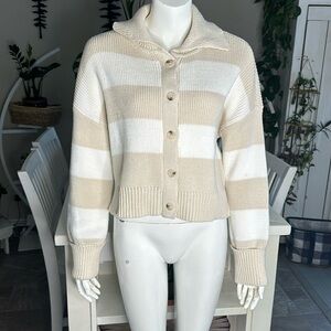 Sincerely Jules Ladies cream/white striped cardigan NWT collar,rolled sleeves Lg